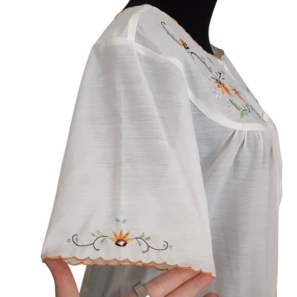 Vintage 50s Hand Embroidered Peignoir Set Sunflower Nightgown & House Coat Set - Picture 12 of 16